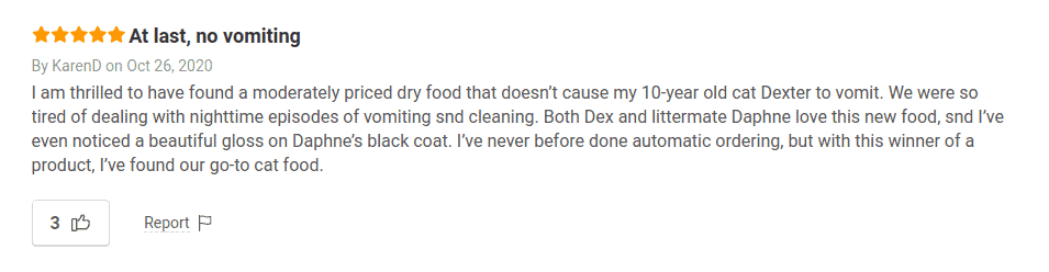 Hill's Science Diet Adult Sensitive Stomach & Skin Chicken & Rice Recipe Dry Cat Food customer review stopped vomiting screenshot